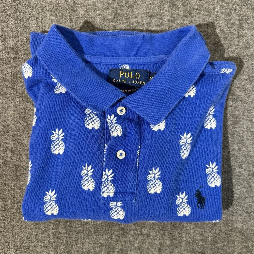 Polo Ralph Lauren Polo Shirt Mens Blue Pineapple Print Classic Fit Cotton XXL
